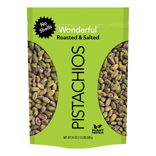 Wonderful Pistachios No Shell Roasted and Salted Pistachios in Resealable Pouch, 24 oz.