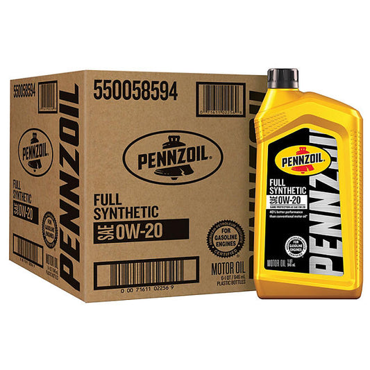 Pennzoil Full Synthetic 0W-20 Motor Oil (6 Pack/1 Quart Bottles)